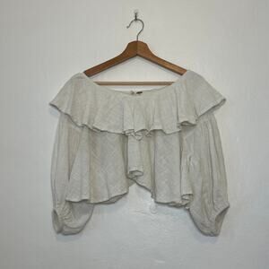 Free People – Zuri White Gauze Open Back Ruffle Puff Sleeve Cropped Blouse